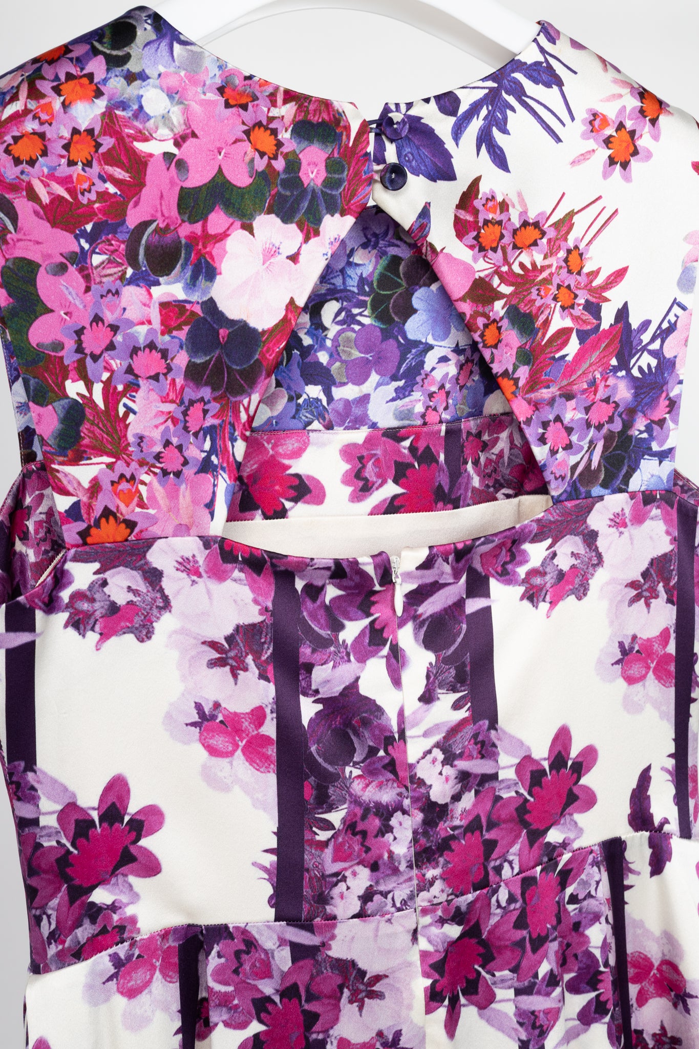Erdem White & Purple Floral Silk-Satin Dress
