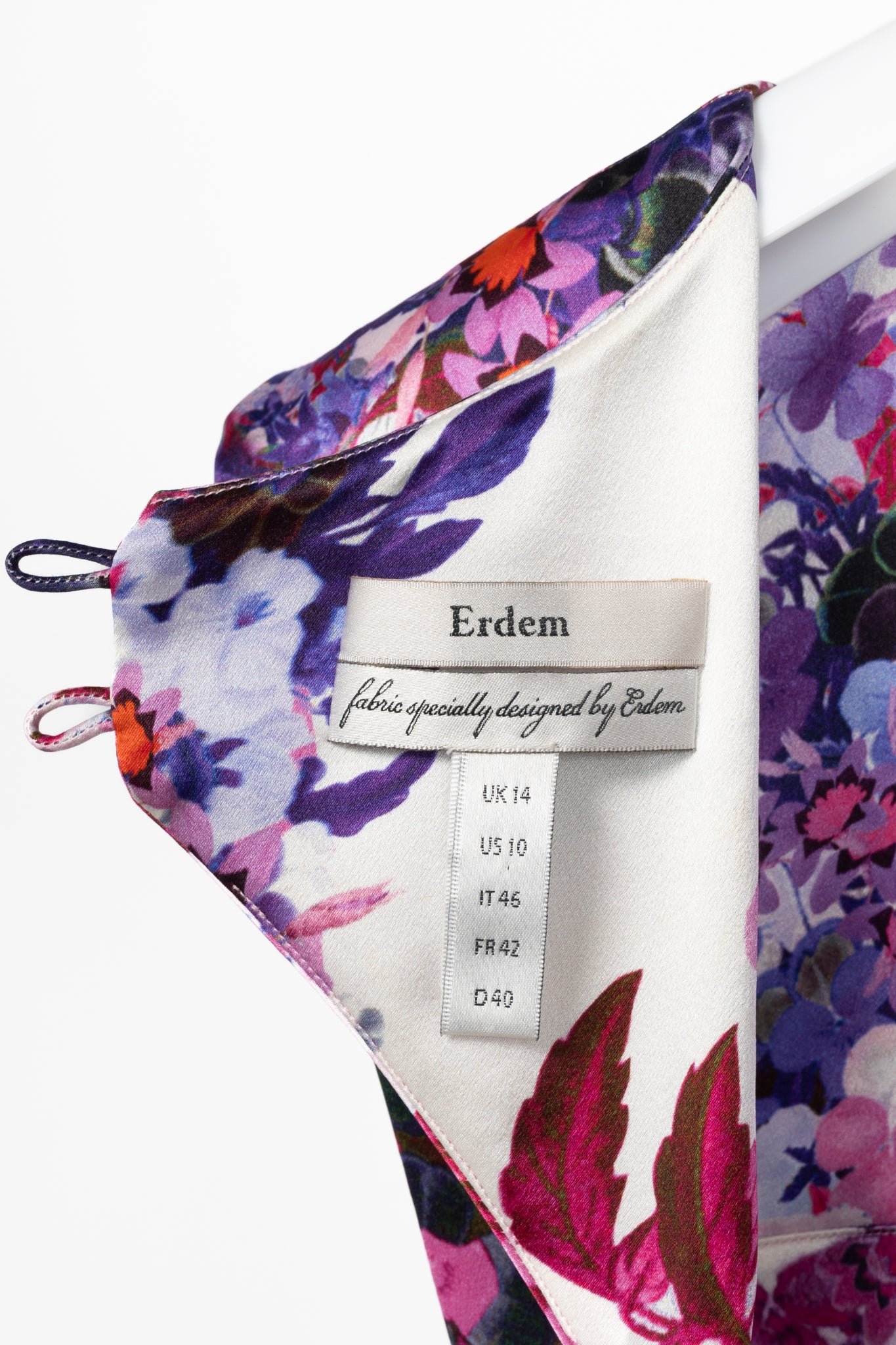 Erdem White & Purple Floral Silk-Satin Dress