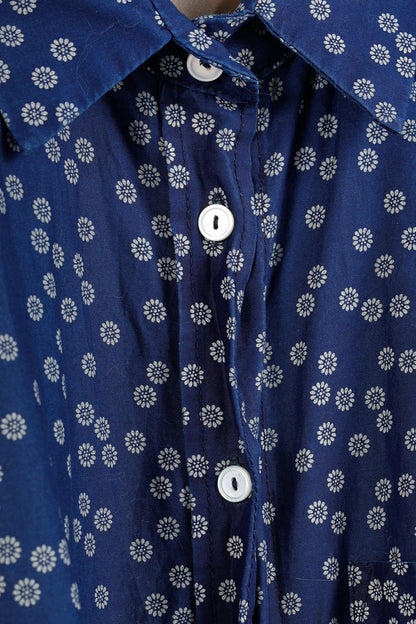 Erika Cavallini SS/15 Blue Daisy-Floral Cotton Belted Shirt Dress