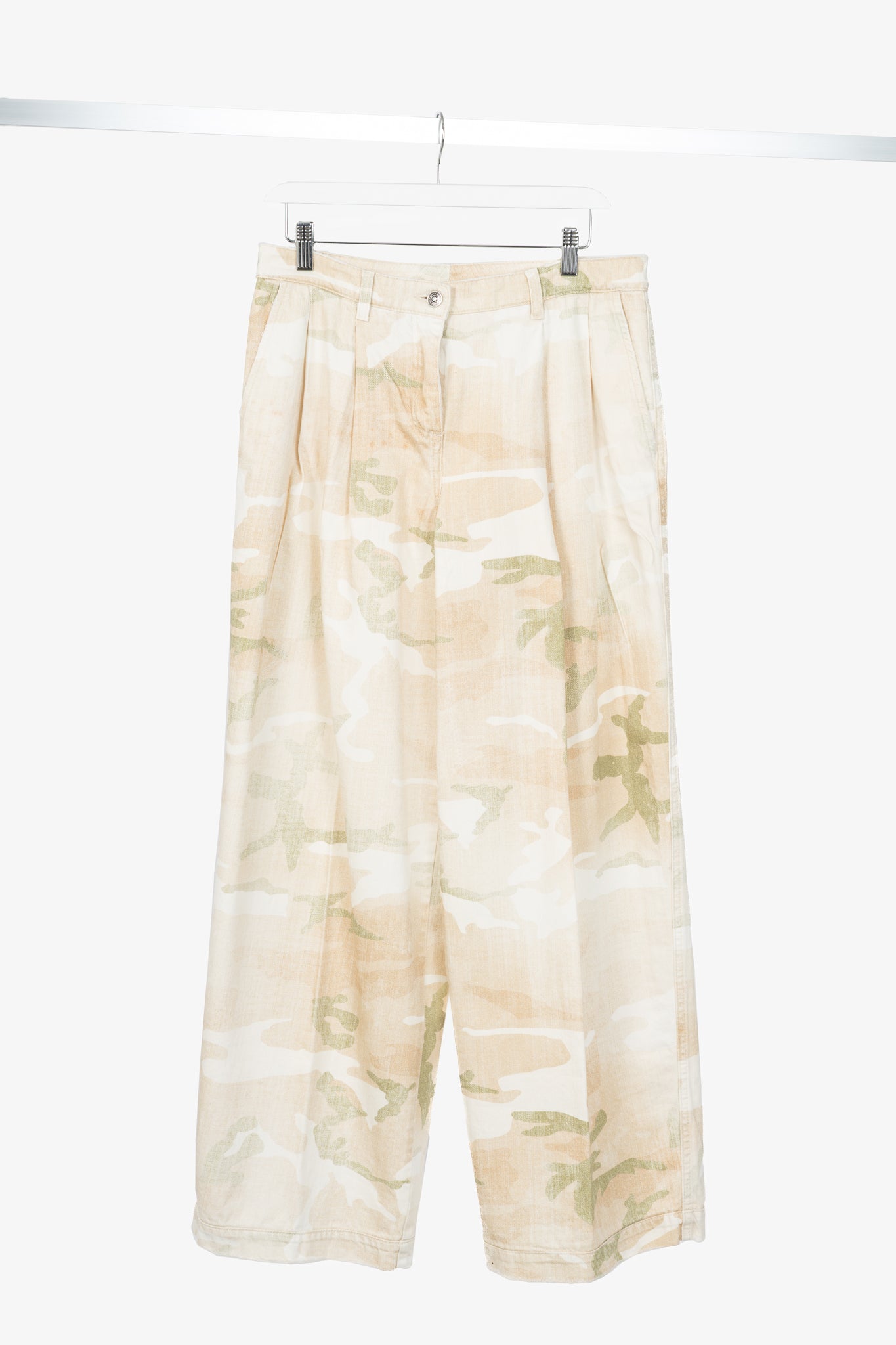 Ermanno Scervino SS23 Runway Beige Camouflage Wide-Leg Jeans