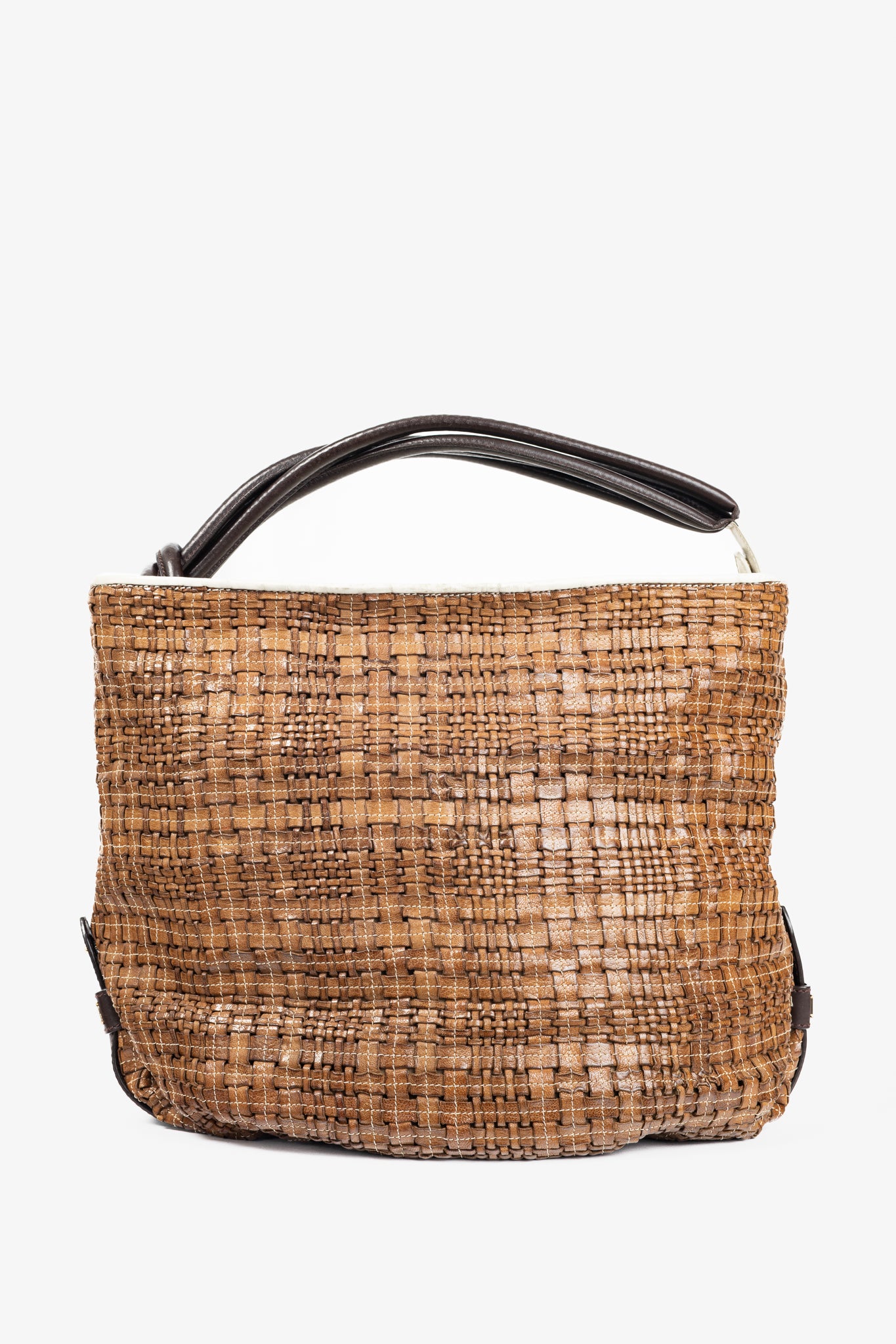 Escada SS/14 Brown Woven-Leather Hobo