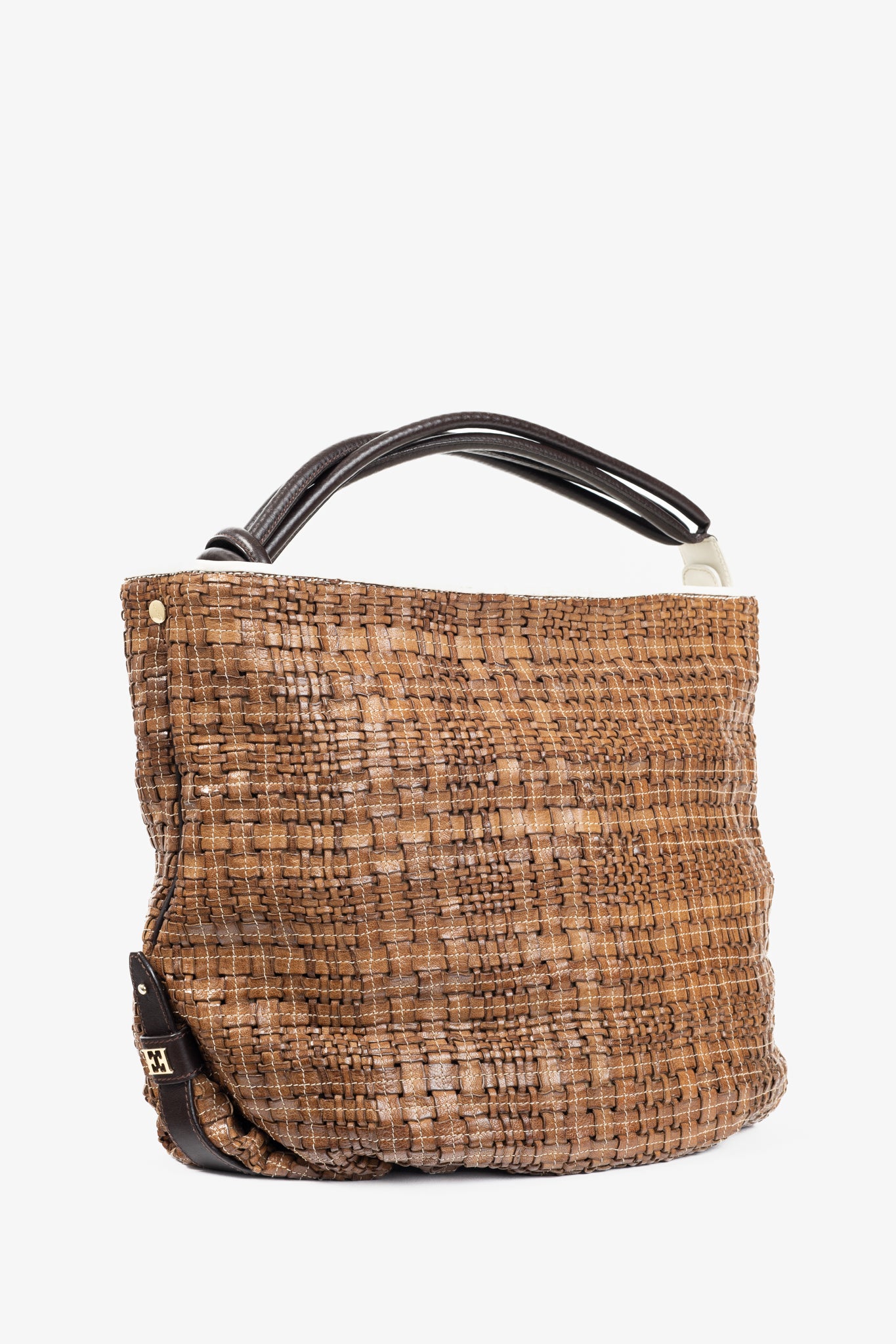 Escada SS/14 Brown Woven-Leather Hobo