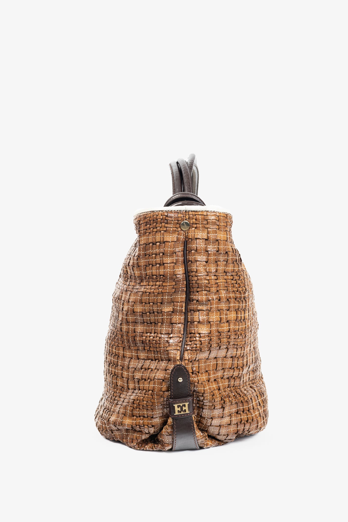 Escada SS/14 Brown Woven-Leather Hobo