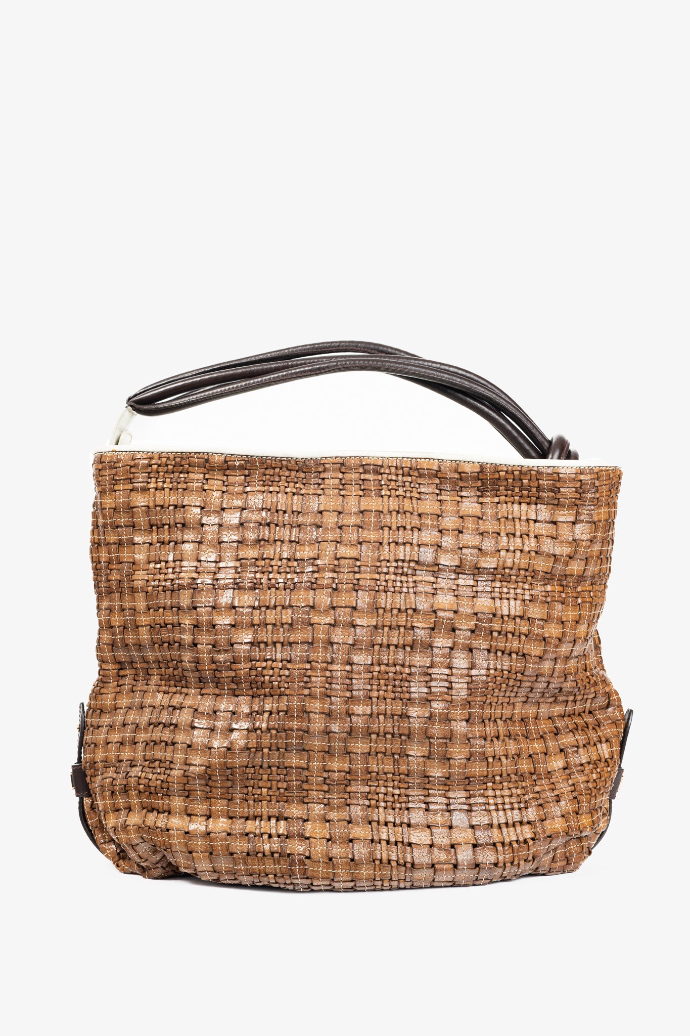 Escada SS/14 Brown Woven-Leather Hobo