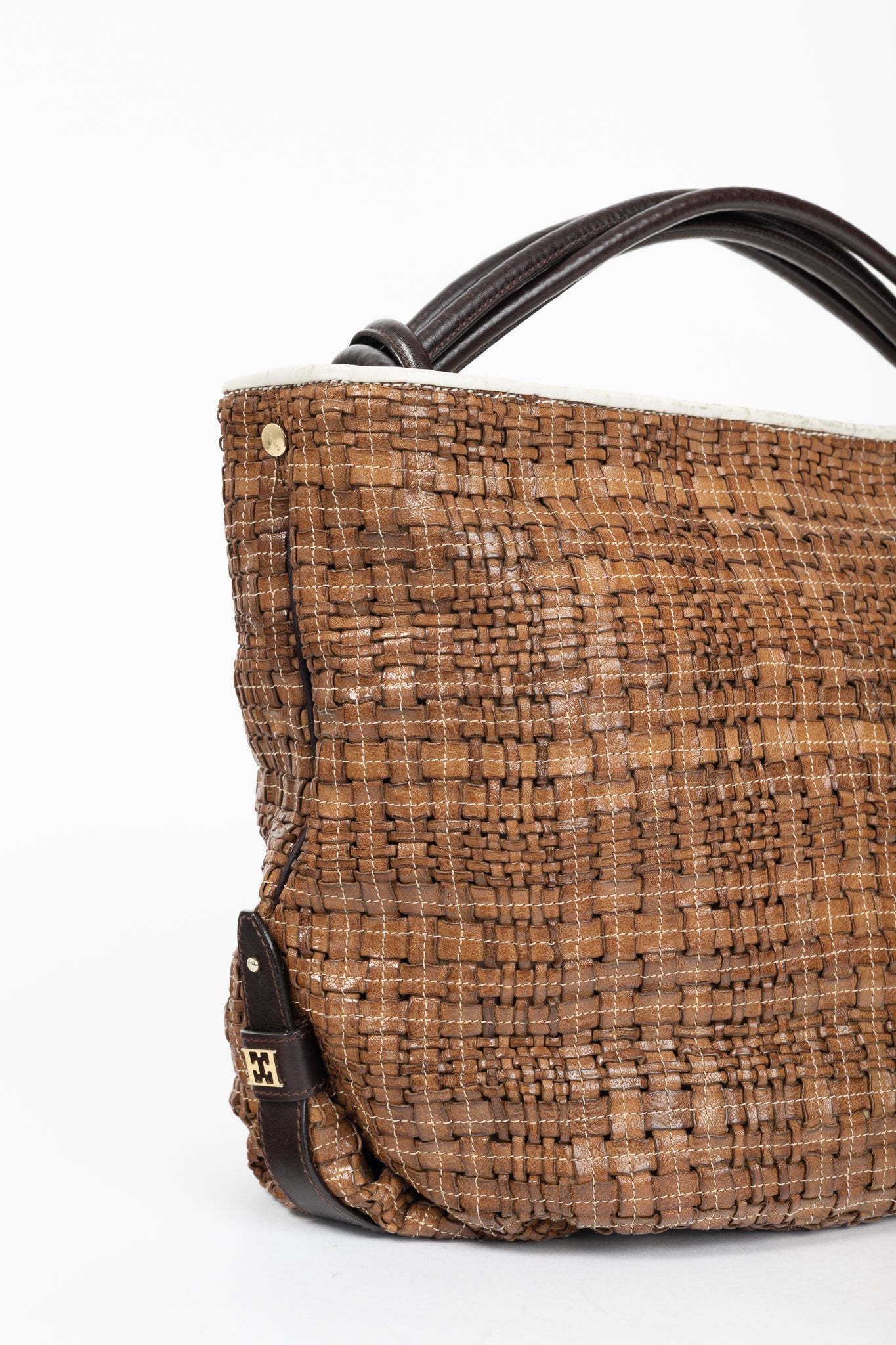 Escada SS/14 Brown Woven-Leather Hobo