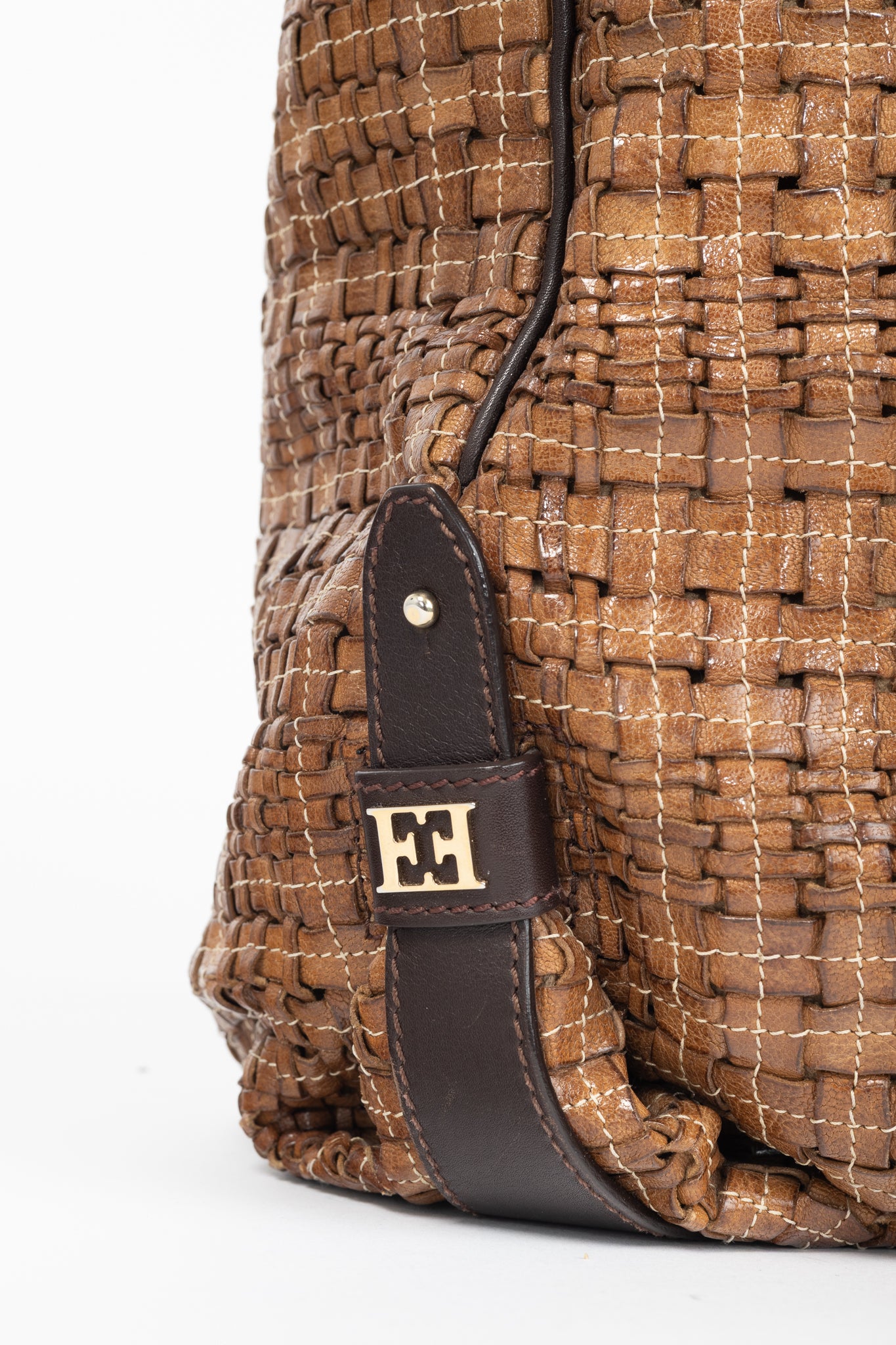 Escada SS/14 Brown Woven-Leather Hobo