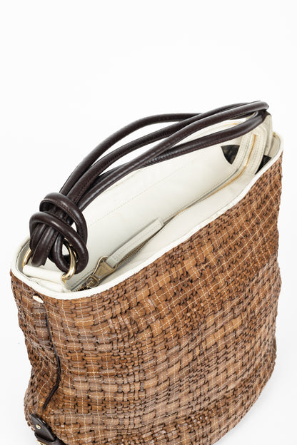 Escada SS/14 Brown Woven-Leather Hobo