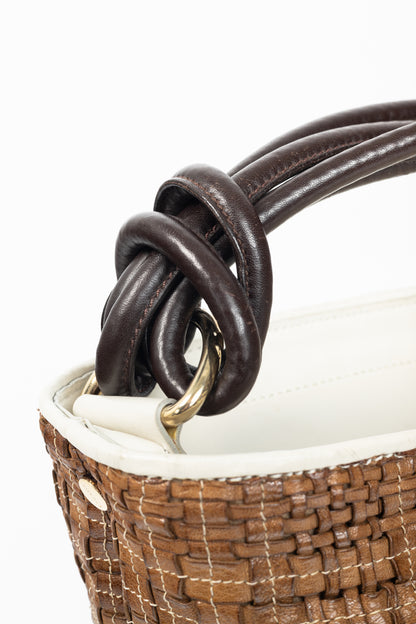 Escada SS/14 Brown Woven-Leather Hobo