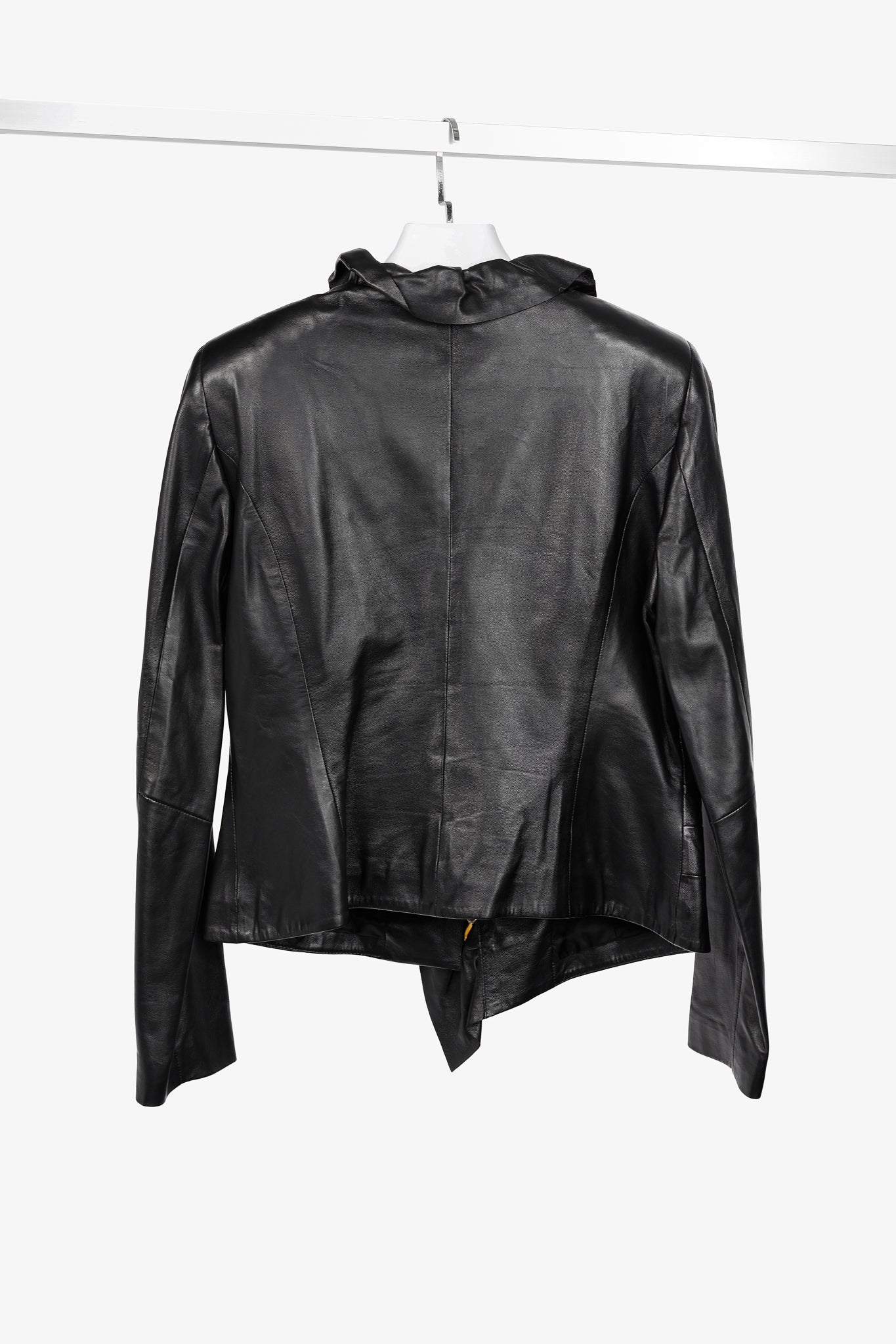 Escada Luloo Black Leather Ruffle-Trim Jacket