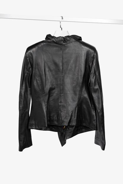 Escada Luloo Black Leather Ruffle-Trim Jacket