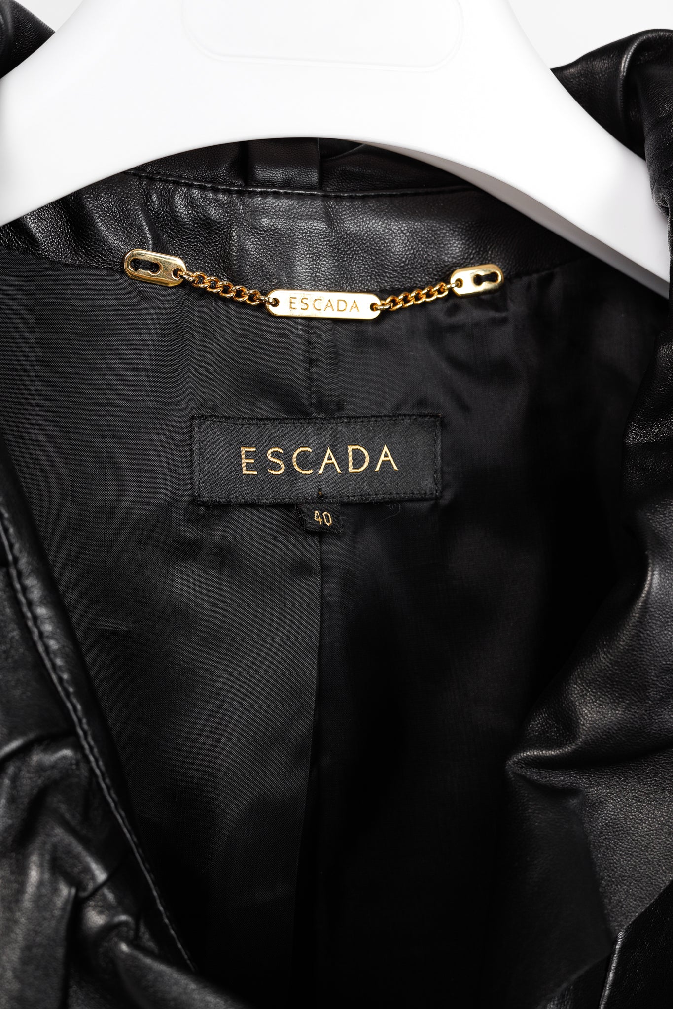 Escada Luloo Black Leather Ruffle-Trim Jacket