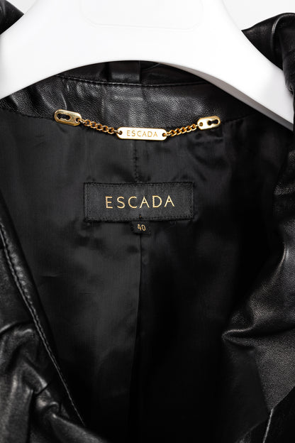 Escada Luloo Black Leather Ruffle-Trim Jacket