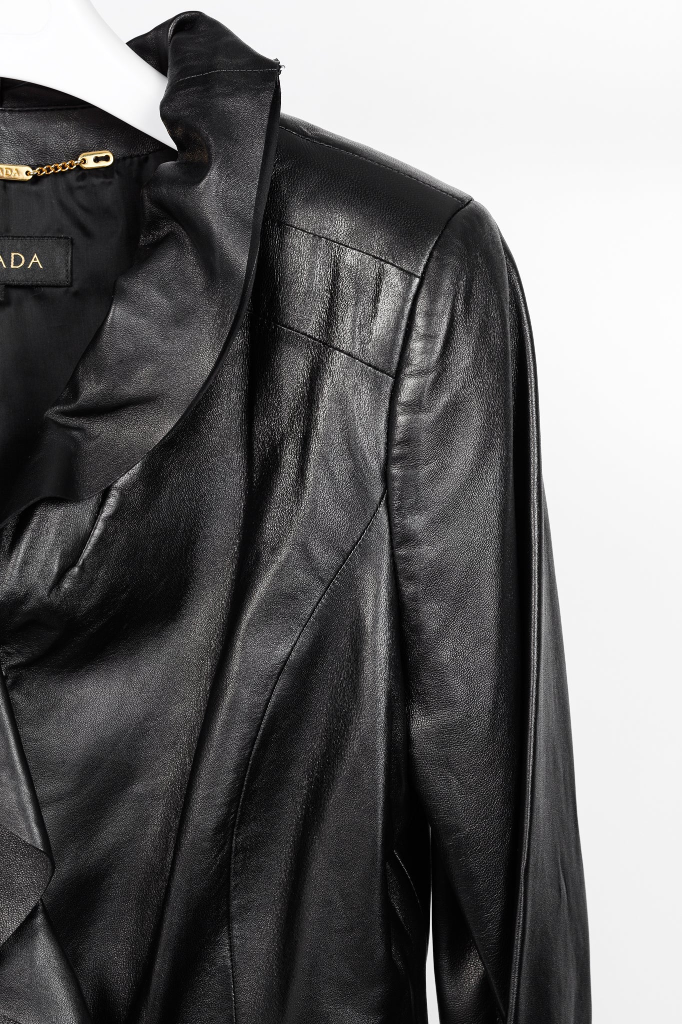 Escada Luloo Black Leather Ruffle-Trim Jacket