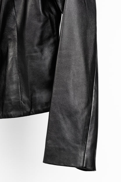 Escada Luloo Black Leather Ruffle-Trim Jacket