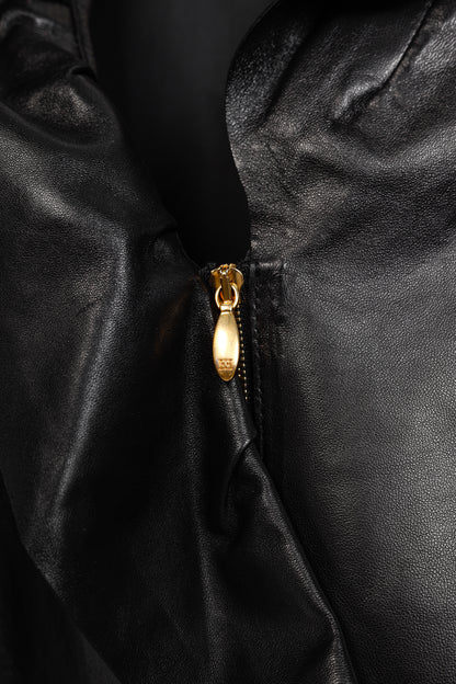 Escada Luloo Black Leather Ruffle-Trim Jacket