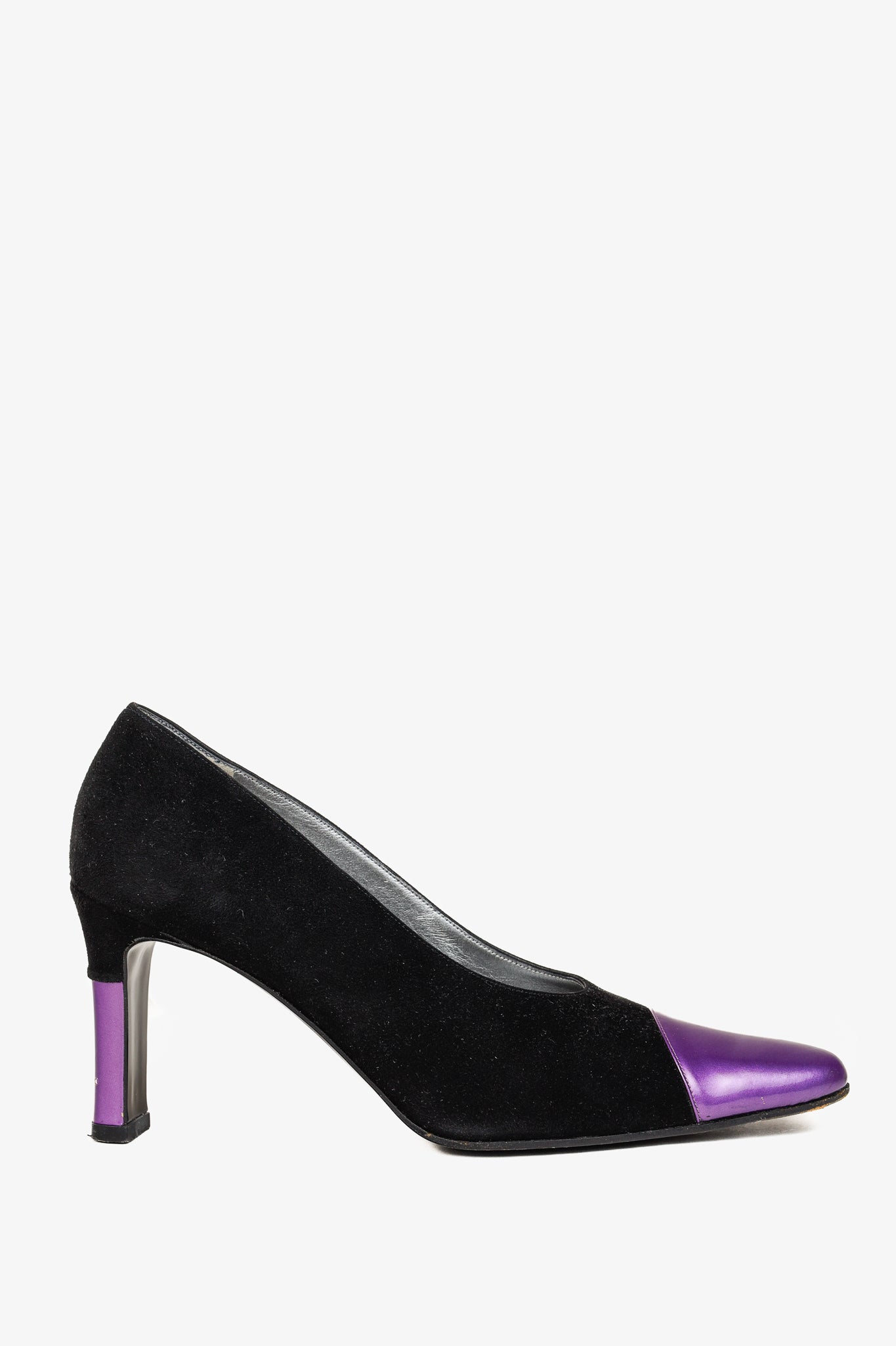 Escada Black Suede and Purple Patent Pumps