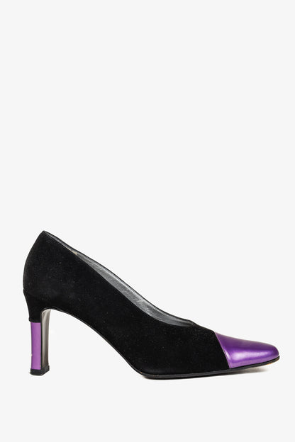 Escada Black Suede and Purple Patent Pumps
