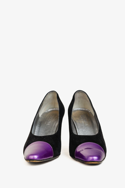 Escada Black Suede and Purple Patent Pumps