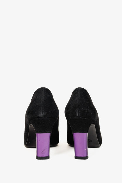 Escada Black Suede and Purple Patent Pumps