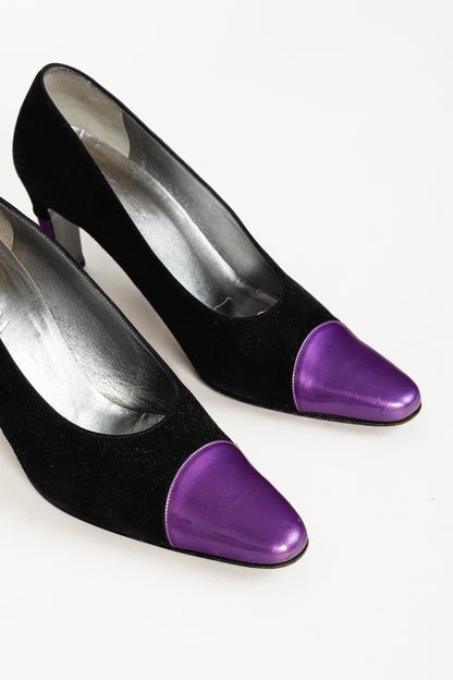 Escada Black Suede and Purple Patent Pumps
