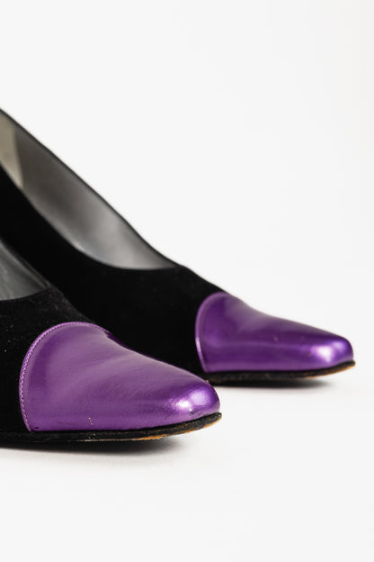 Escada Black Suede and Purple Patent Pumps