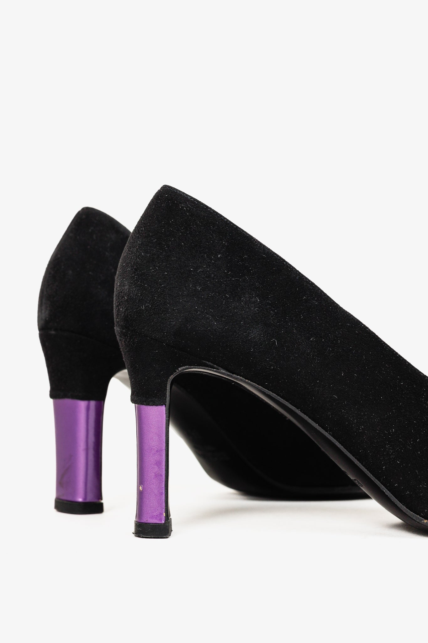 Escada Black Suede and Purple Patent Pumps