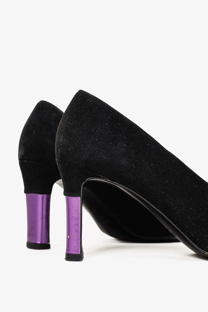 Escada Black Suede and Purple Patent Pumps