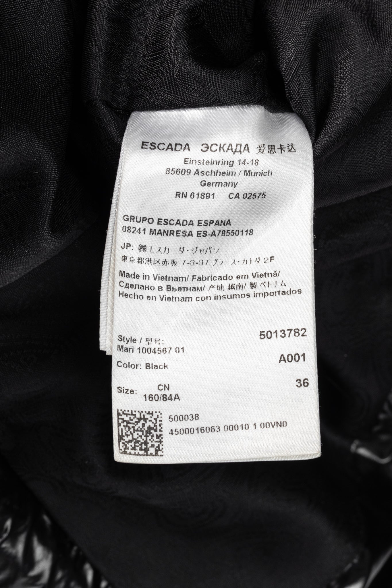 Escada Sport Mari Black Nylon Quilted Puffer Jacket