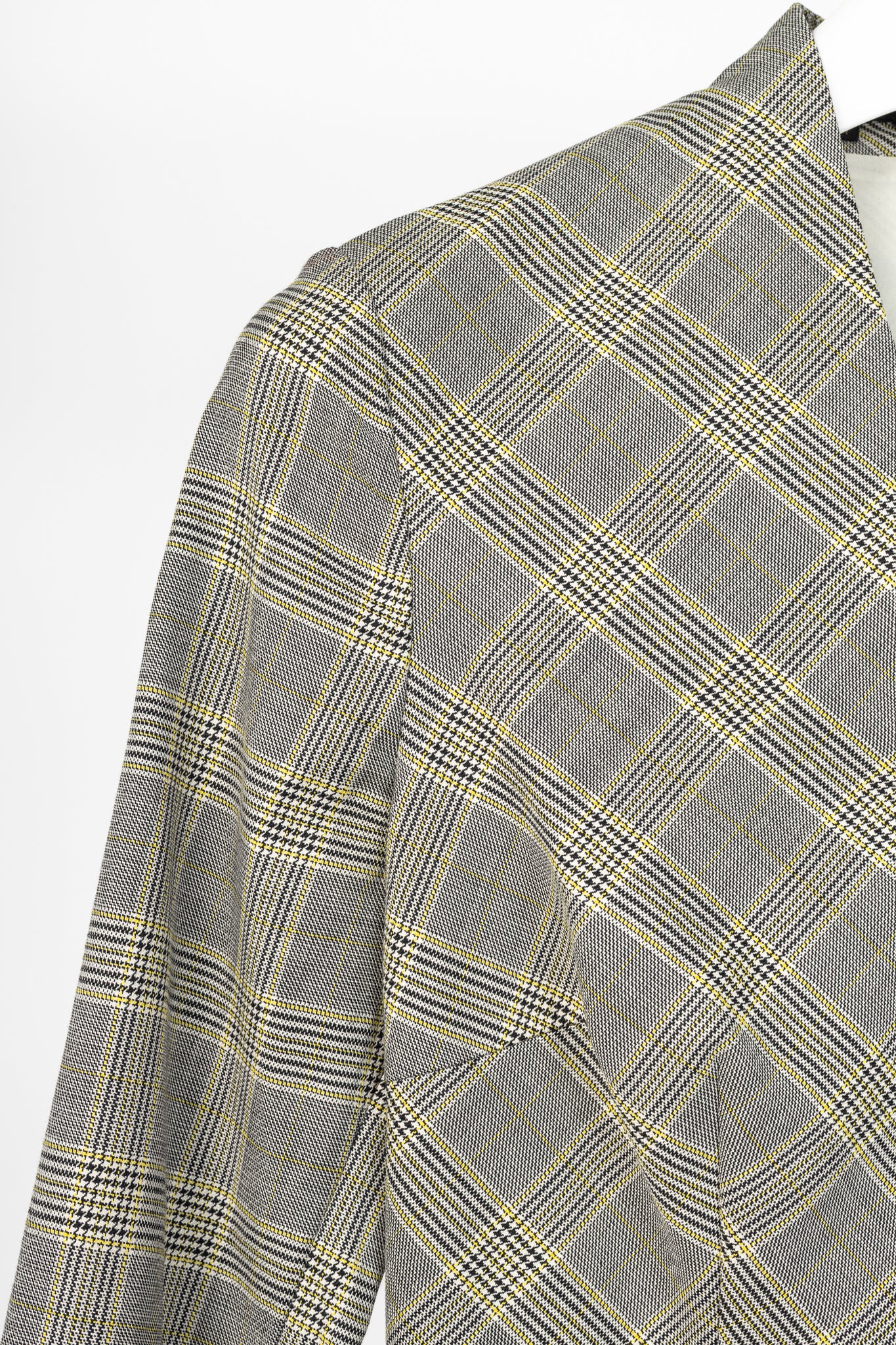 Escada Dinfo Limonade Glen-Plaid Wool Flounce-Sleeve Dress