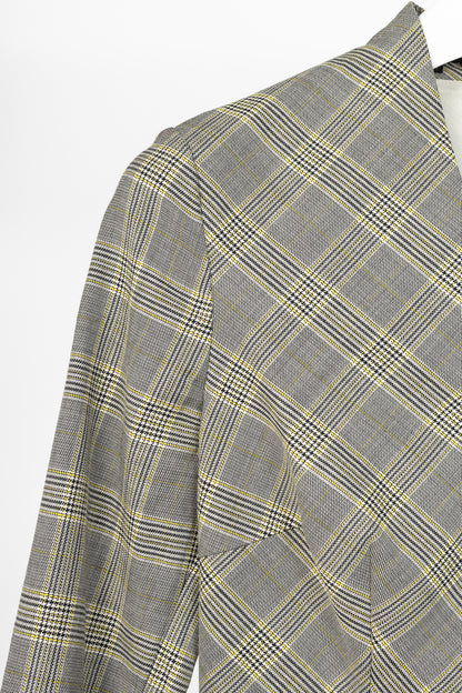 Escada Dinfo Limonade Glen-Plaid Wool Flounce-Sleeve Dress