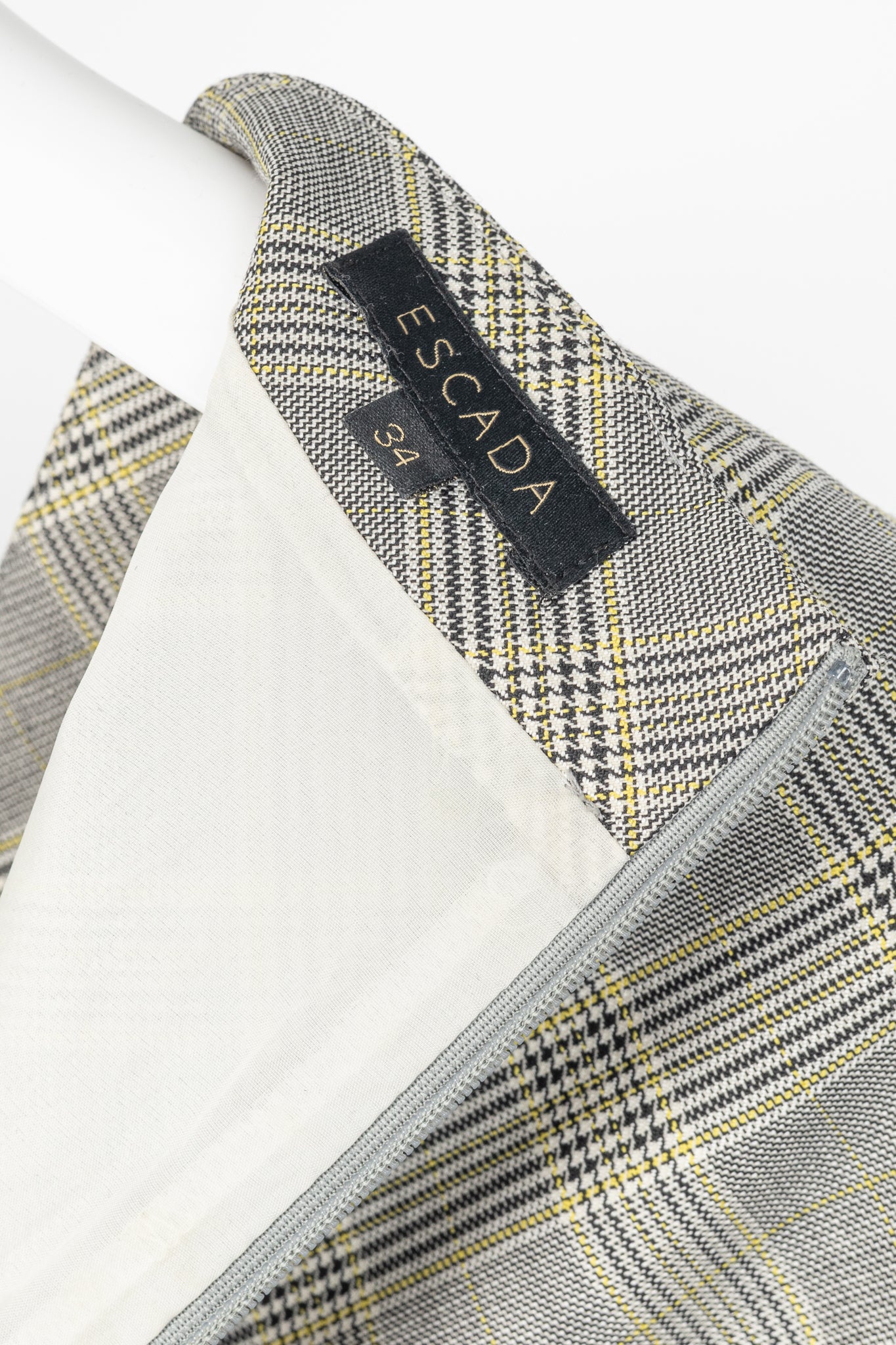 Escada Dinfo Limonade Glen-Plaid Wool Flounce-Sleeve Dress