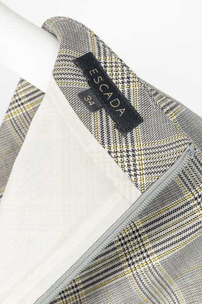 Escada Dinfo Limonade Glen-Plaid Wool Flounce-Sleeve Dress