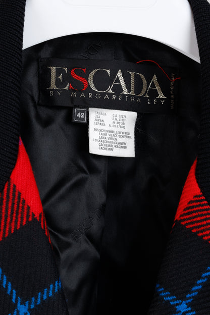 Escada Vintage Red Tartan Single Breasted Tailored Blazer