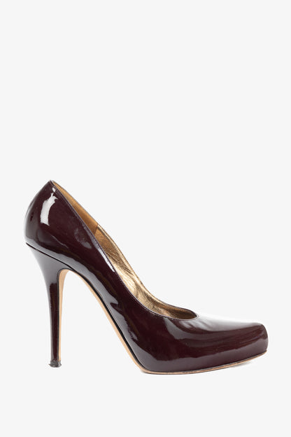Escada Burgundy Patent-Leather Pointed-Toe Platform Pumps