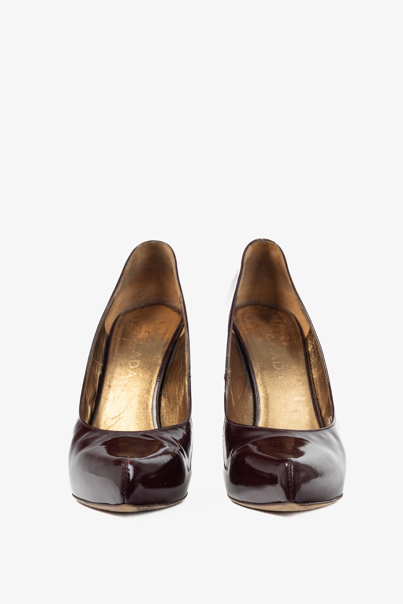Escada Burgundy Patent-Leather Pointed-Toe Platform Pumps