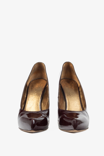 Escada Burgundy Patent-Leather Pointed-Toe Platform Pumps