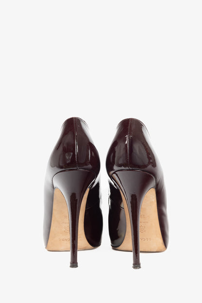 Escada Burgundy Patent-Leather Pointed-Toe Platform Pumps