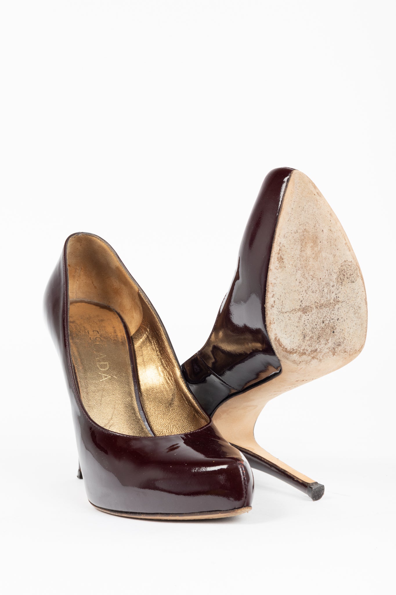 Escada Burgundy Patent-Leather Pointed-Toe Platform Pumps