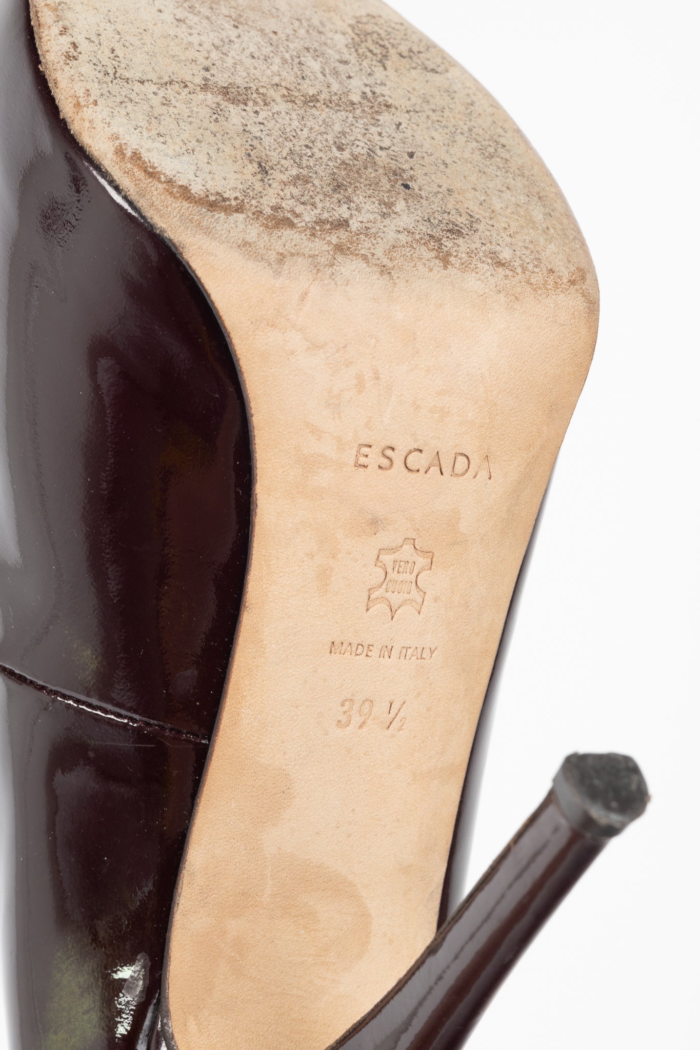 Escada Burgundy Patent-Leather Pointed-Toe Platform Pumps