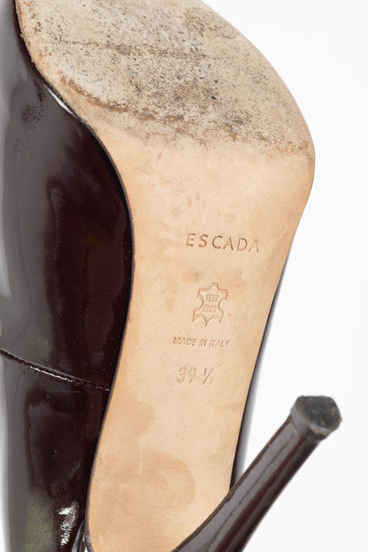 Escada Burgundy Patent-Leather Pointed-Toe Platform Pumps