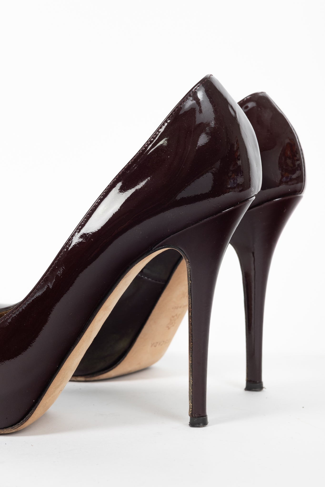 Escada Burgundy Patent-Leather Pointed-Toe Platform Pumps