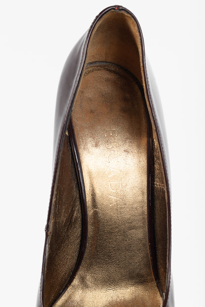 Escada Burgundy Patent-Leather Pointed-Toe Platform Pumps