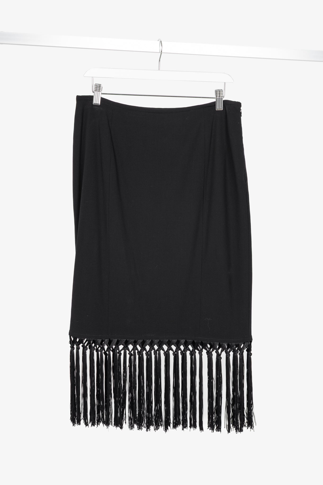 Escada Black Wool-Crepe Fringe-Hem Pencil Skirt