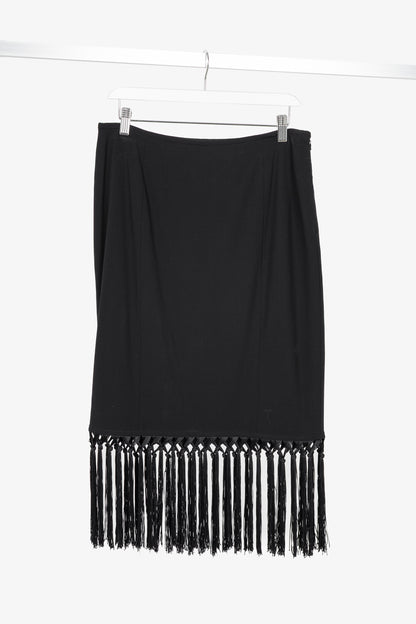 Escada Black Wool-Crepe Fringe-Hem Pencil Skirt