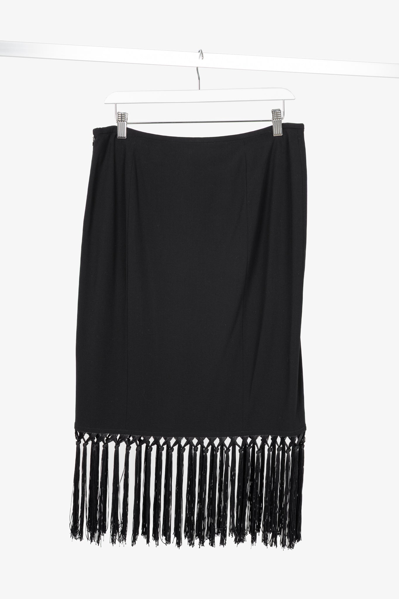 Escada Black Wool-Crepe Fringe-Hem Pencil Skirt