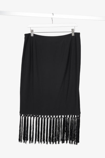 Escada Black Wool-Crepe Fringe-Hem Pencil Skirt
