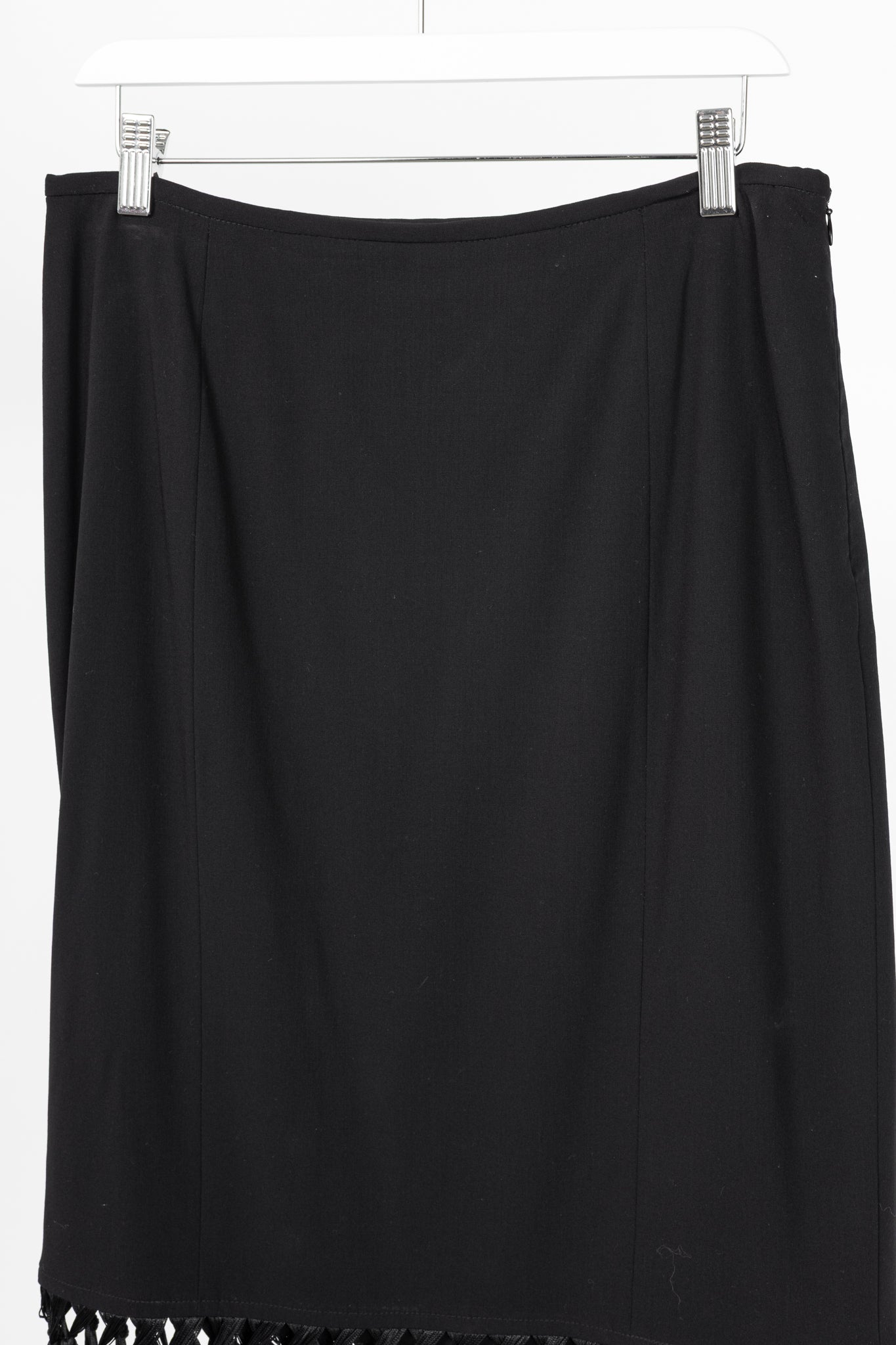 Escada Black Wool-Crepe Fringe-Hem Pencil Skirt