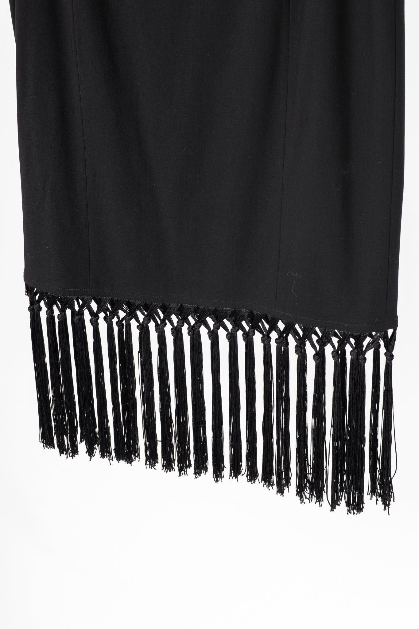 Escada Black Wool-Crepe Fringe-Hem Pencil Skirt