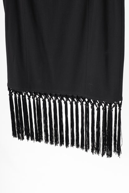 Escada Black Wool-Crepe Fringe-Hem Pencil Skirt