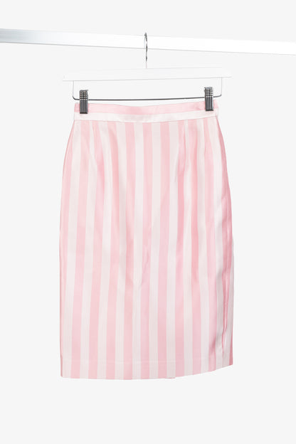 Escada Couture Pink-Striped Silk-Satin Pencil Skirt